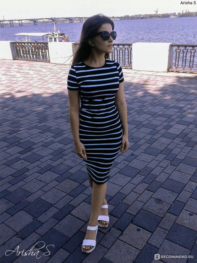 Платье AliExpress Summer dress women 2016Sheath dresses Striped Dress Short Sleeve plus size women clothing dresses Mid-Calf фото