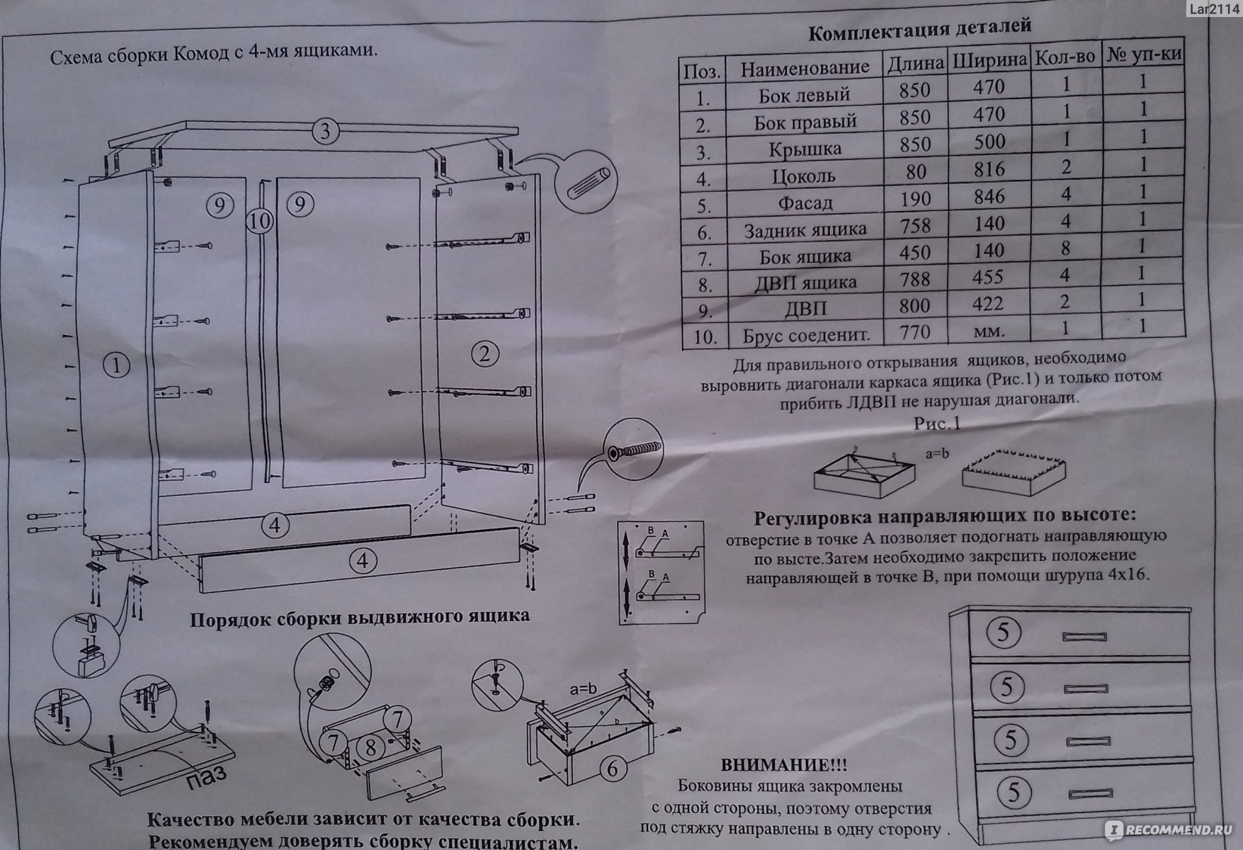 Инструкция по сборке комода с 3 ящиками