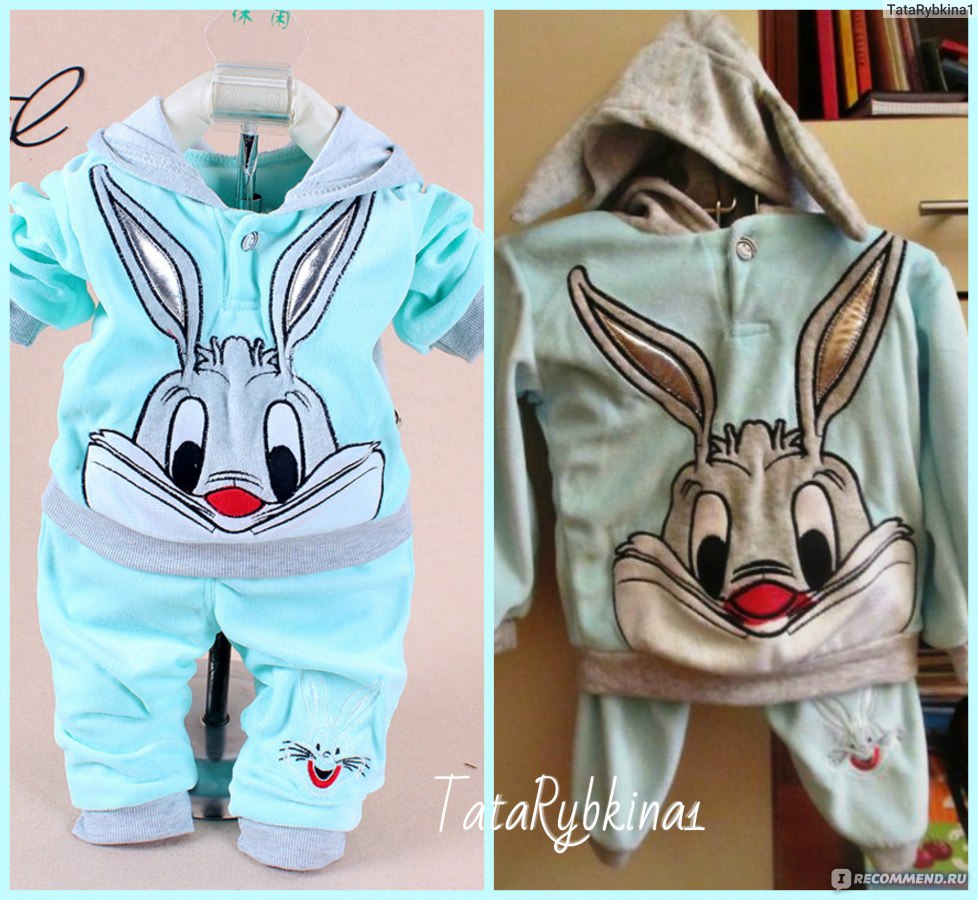 Костюм AliExpress Spring baby set cartoon rabbit velvet set twinset long  sleeve set hoodie and pant children clothing Багз Банни Bugs Bunny -  «Велюровый костюм зайка!)+фото» | отзывы