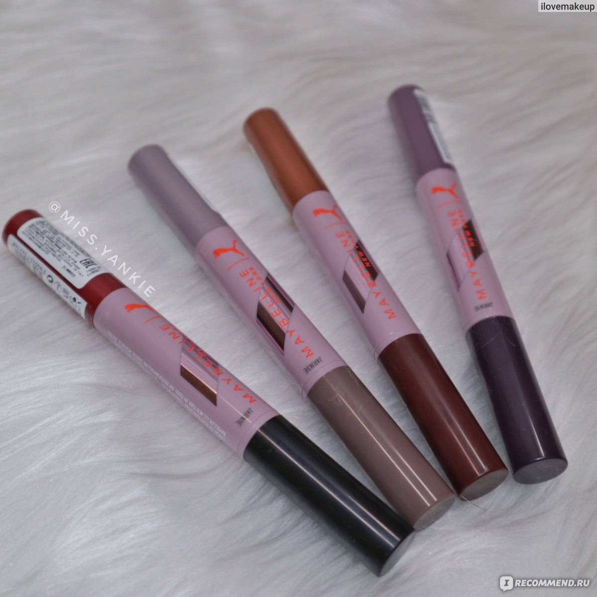 Двусторонние тени-карандаш для век Maybelline x Puma Matte + Metallic eye  duo stick - «Стойкая красивая находка! Goals/ Courage, Flash/ Heat,  Warrior/ Flow, Discipline / Pulse. 02,03,04,05» | отзывы