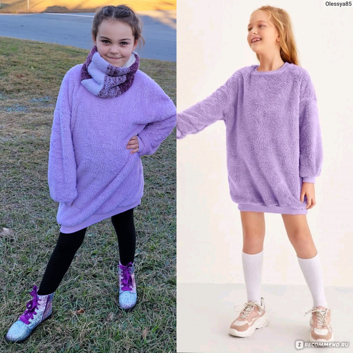 Платье детское SHEIN Girls Drop Shoulder Teddy Sweatshirt dress - «Платье  для модняшек😍💃за 4 доллара!» | отзывы