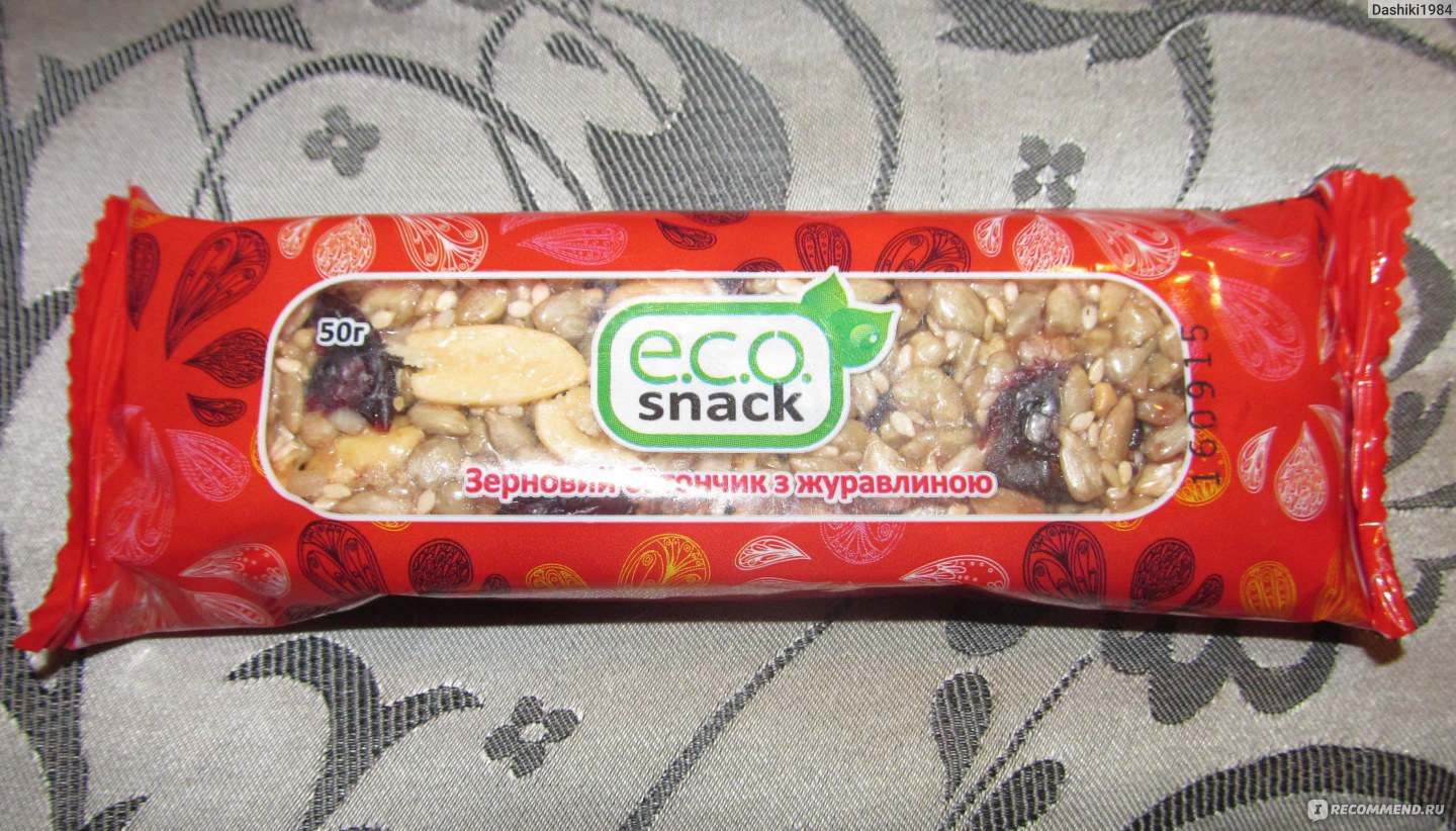 Батончик ECO SNACK Зерновой с клюквой - «Зерновой батончик с клюквой ...