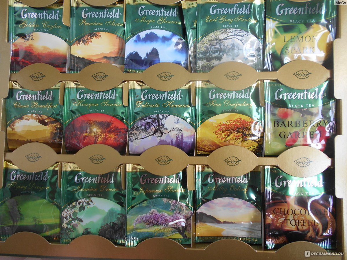 Виды чая greenfield. Чай Гринфилд сорта черного чая. Чай Гринфилд ассортимент в пакетиках. Чай Гринфилд вкусы. Гринфилд 30 видов чая.