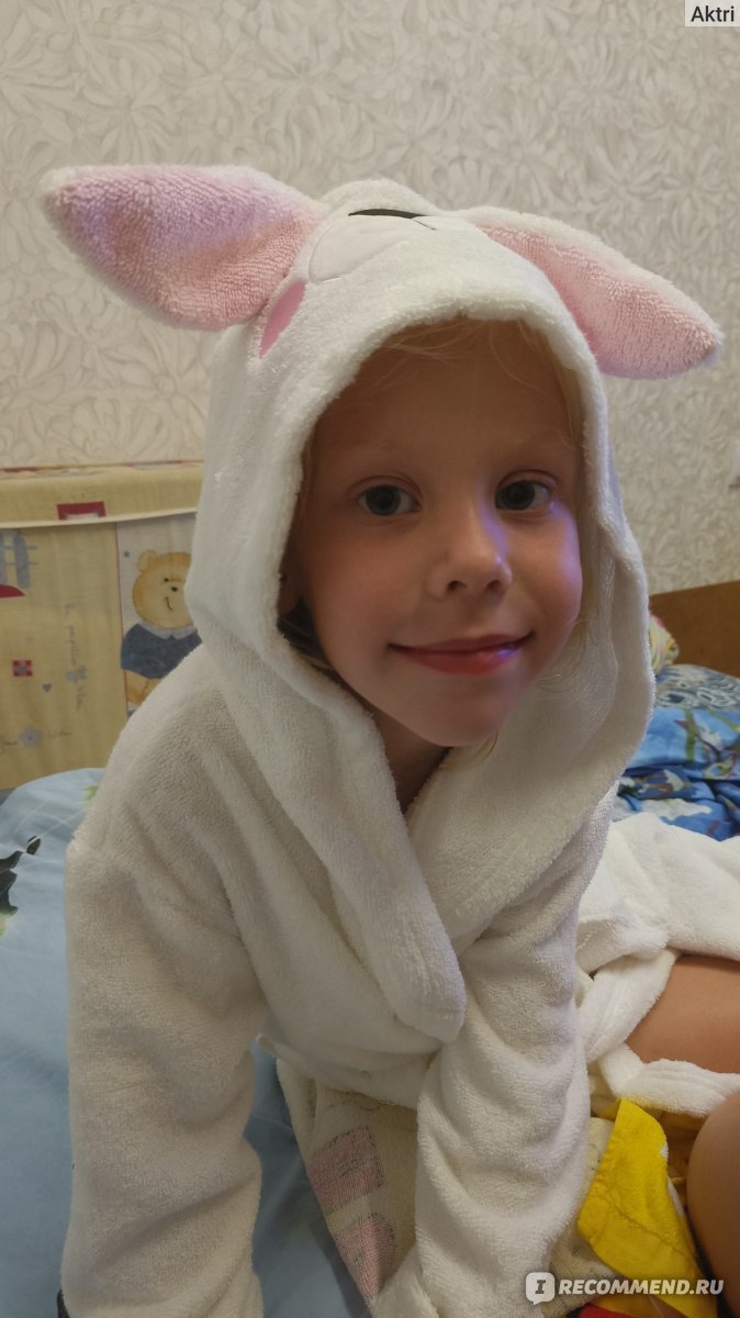 Халат Lucky Child Веселое купание белый зайка - «Прекрасный банный ...