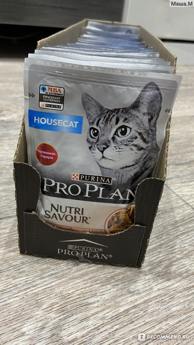 Корм для кошек Pro Plan HOUSECAT NUTRISAVOUR консервированный  полнорационный для взрослых кошек, живущих дома, с лососем в соусе -  «Влажный корм с отличным составом! Пушистики довольны и просят: ЕЩЁ!» |  отзывы