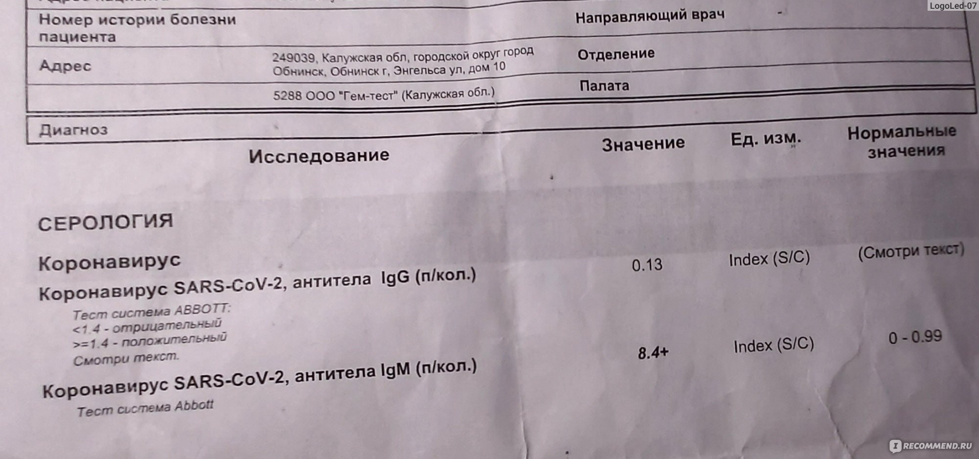 Анализ на антитела к коронавирусу SARS-CoV-2, IgM+IgG - «Анализы - одно  говорят, врачи - другое. Мы так и не поняли, а был ли коронавирус?» | отзывы