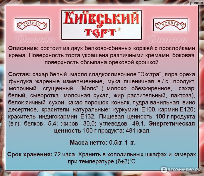 Классический киевский торт состав