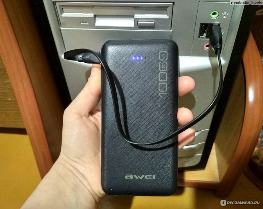 Зарядка внешнего аккумулятора Power bank Awei P28K 10000 mAh 2USB Black