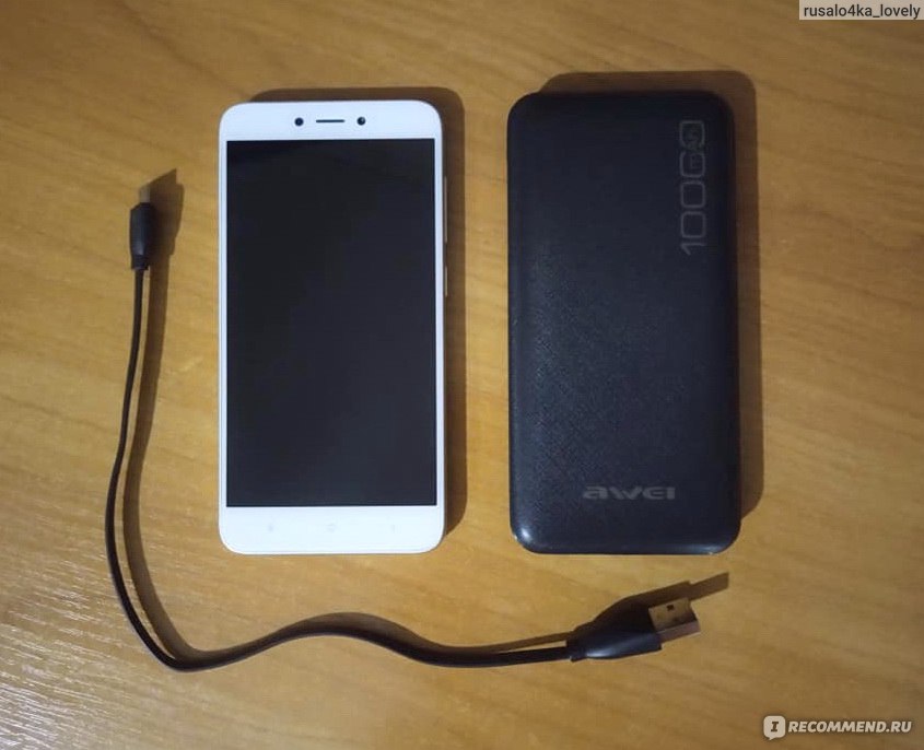 Зарядка смартфона с помощью внешнего аккумулятора Power bank Awei P28K 10000 mAh 2USB Black