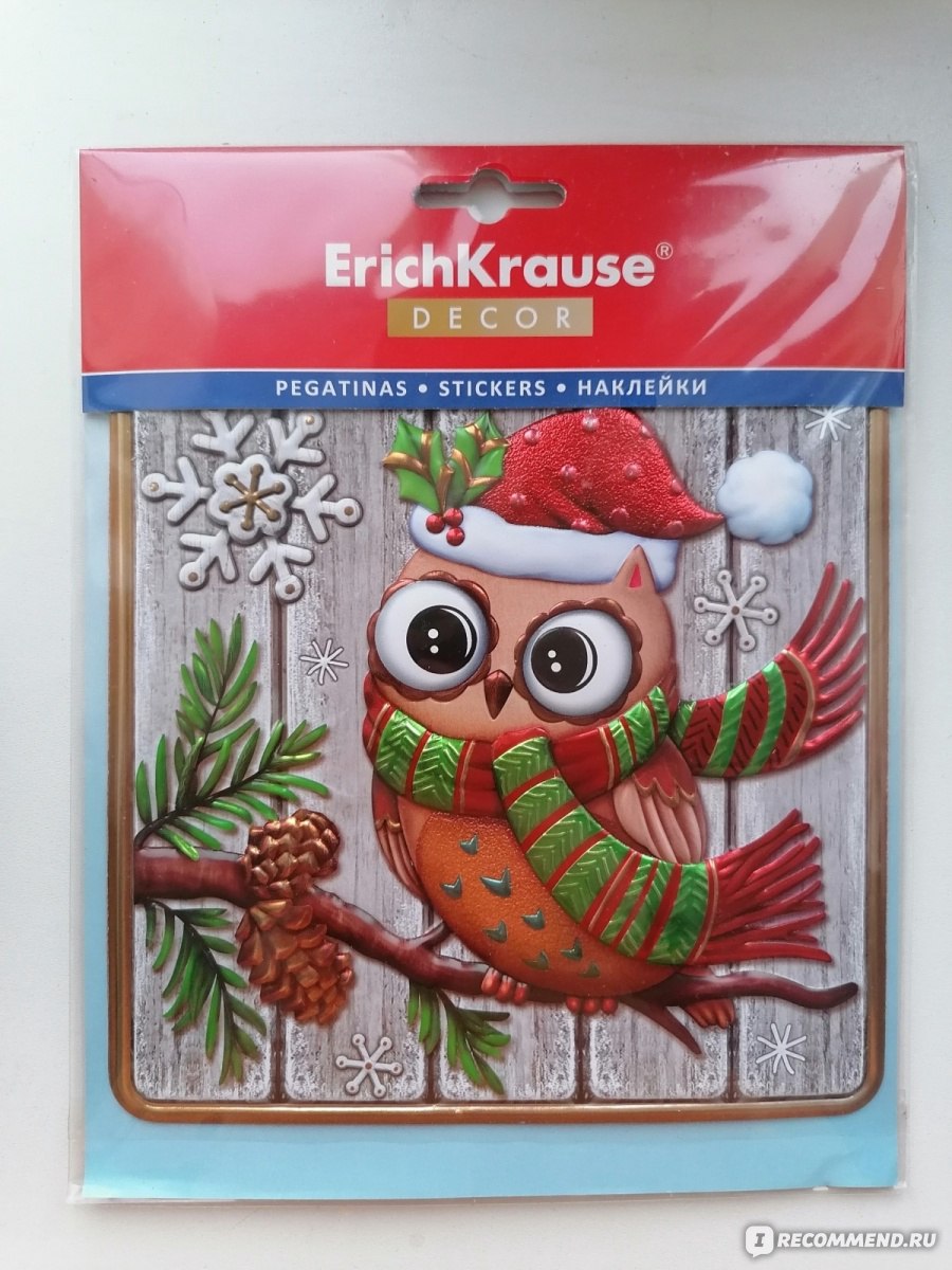 Наклейка ErichKrause Decor Совенок 18х23см - «Красивая новогодняя наклейка  от Erich Krause - Совенок. Многоразовая наклейка для создания праздничного  настроения » | отзывы