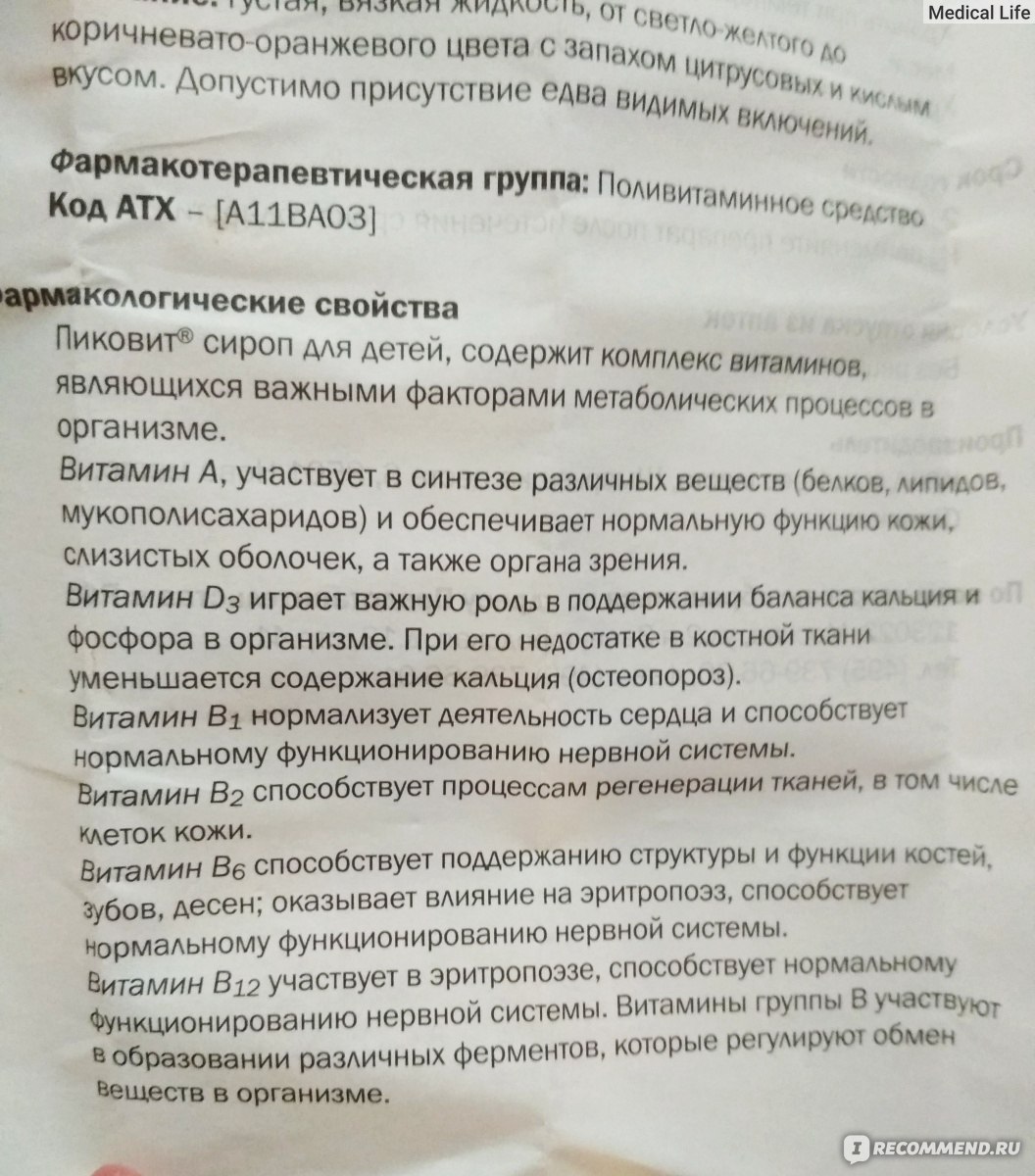 Пиковит инструкция по применению