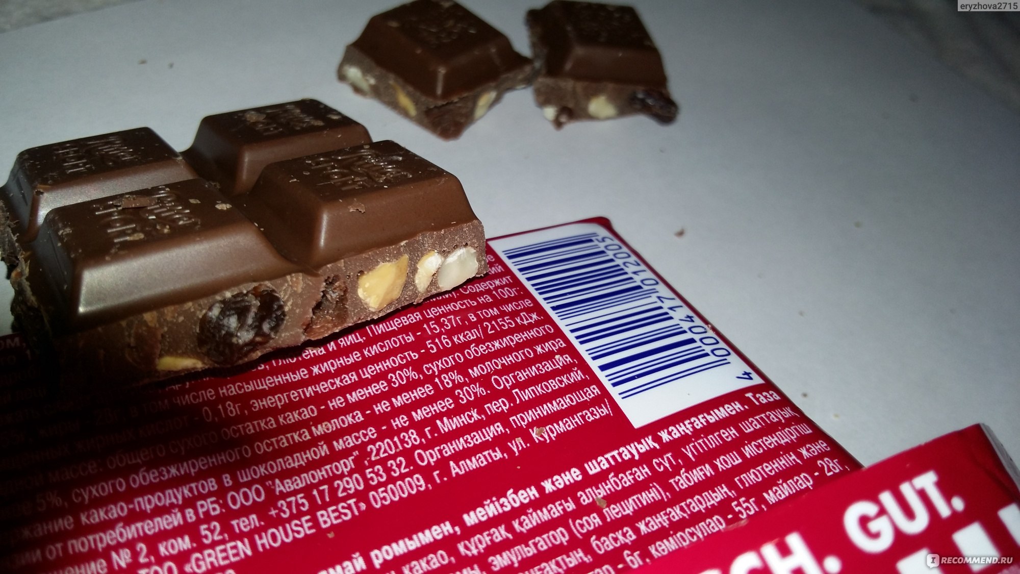 Шоколад Ritter Sport молочный с орехом, изюмом и ямайским ромом. - «И ...