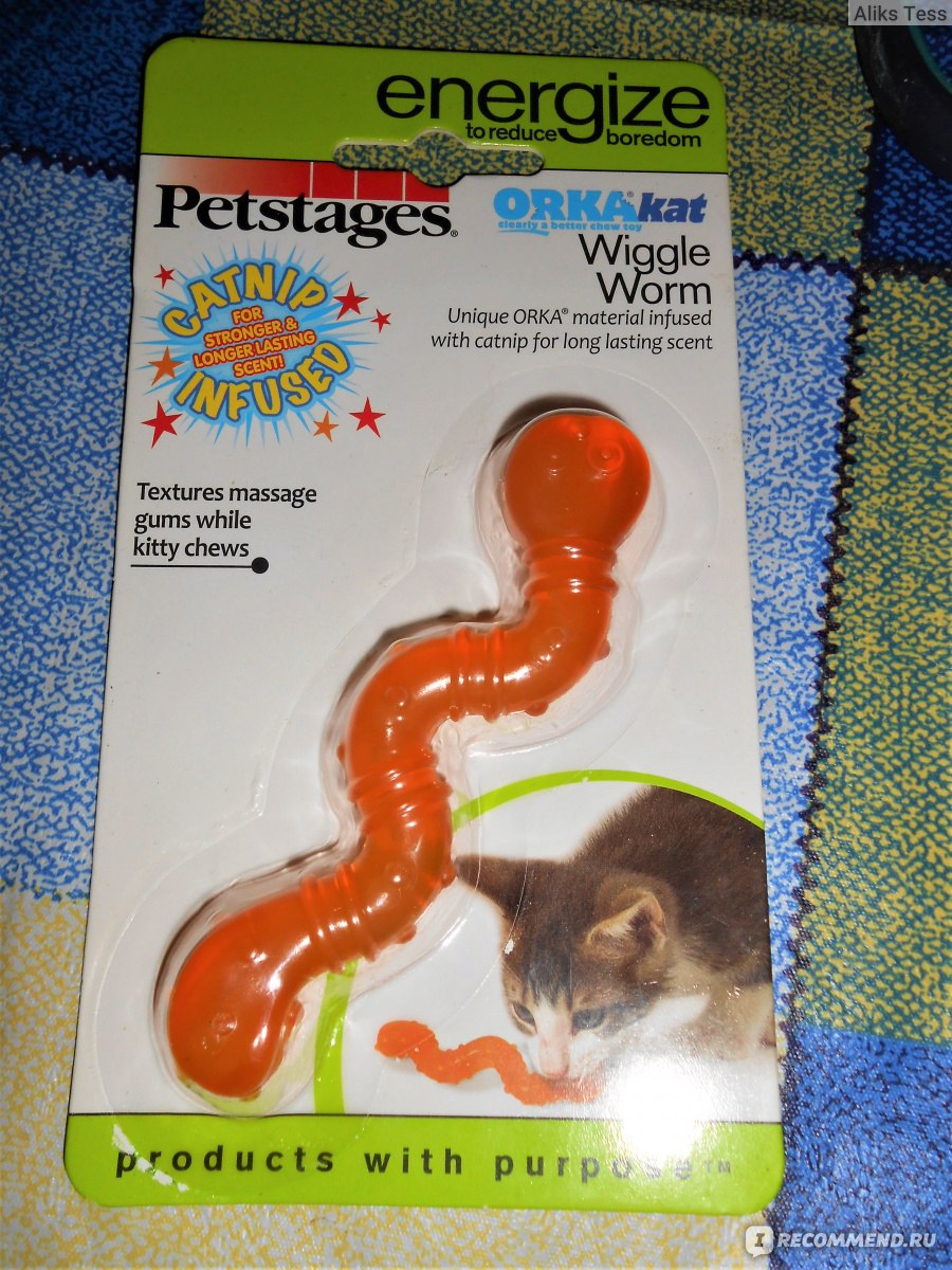 Игрушка для кошек Petstages Червяк с кошачьей мятой Orka Cat Wiggle Worm -  «Ваша кошка все грызет? Купите ей силиконового червя! Вопрос, захочет ли  она грызть червей....» | отзывы