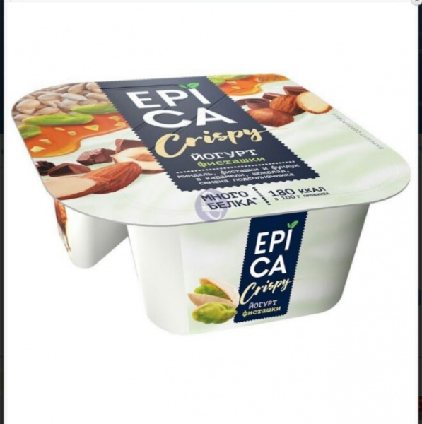Йогурт "Epica crispy" С фисташками и смесью из семян подсолнечника, орехов и тёмного шоколада фото