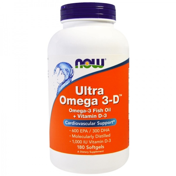 БАД Now Foods Ultra Omega 3-D, 600 EPA 300 DHA, 180 Softgels фото