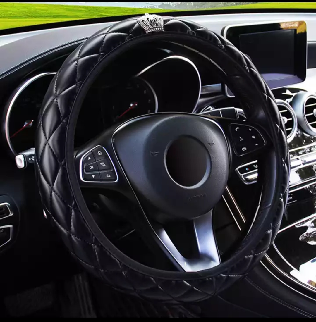 Оплетка руля Aliexpress Diameter PU Leather Crystal Crown Steering Covers Car Interior Accessories Steering Wheel Cover Car-styling фото