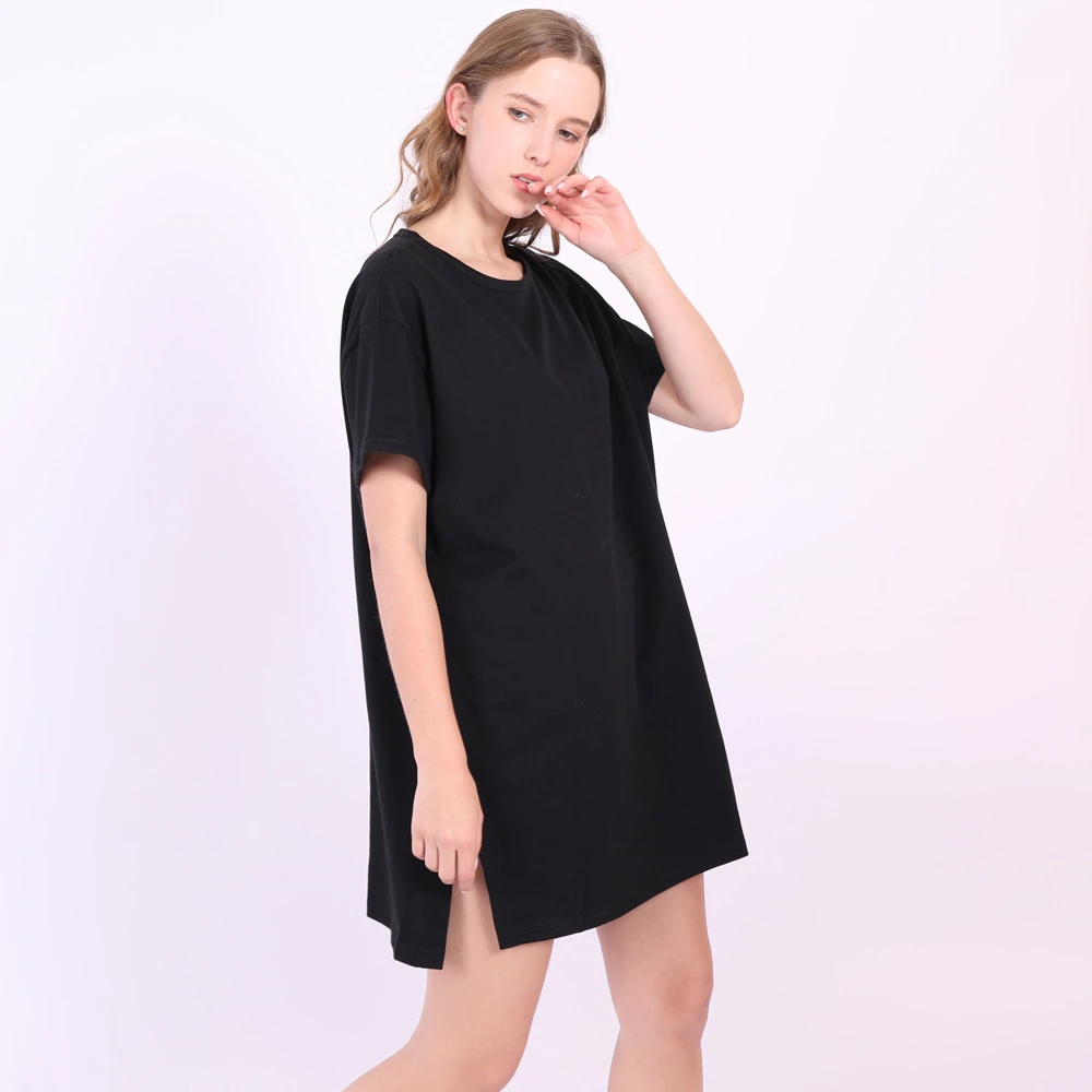 AliExpress Basic Cotton Long T Shirt Dress Women Summer Batwing Aesthetic Fashion Vintage Casual Black White Slit Tee Tops Tunics Oversized