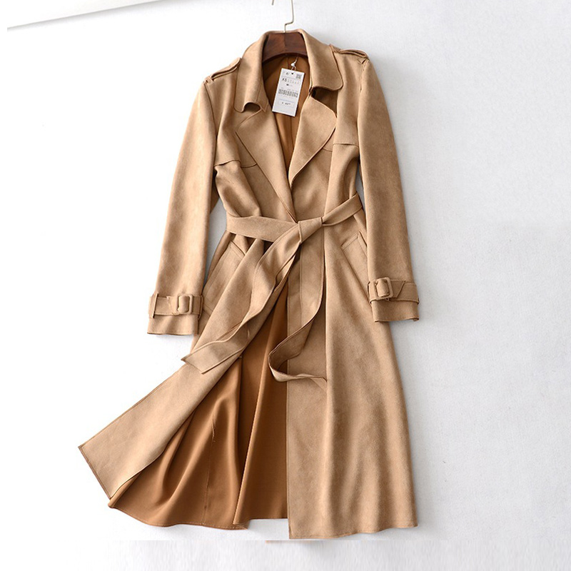 AliExpress Autumn Winter Suede Women s Long Trench Coats Camel Sashes Windbreaker Coat Pink Armygreen Gray Outerwear