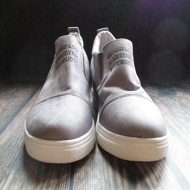 Letter slip on faux store suede wedge heel sneakers