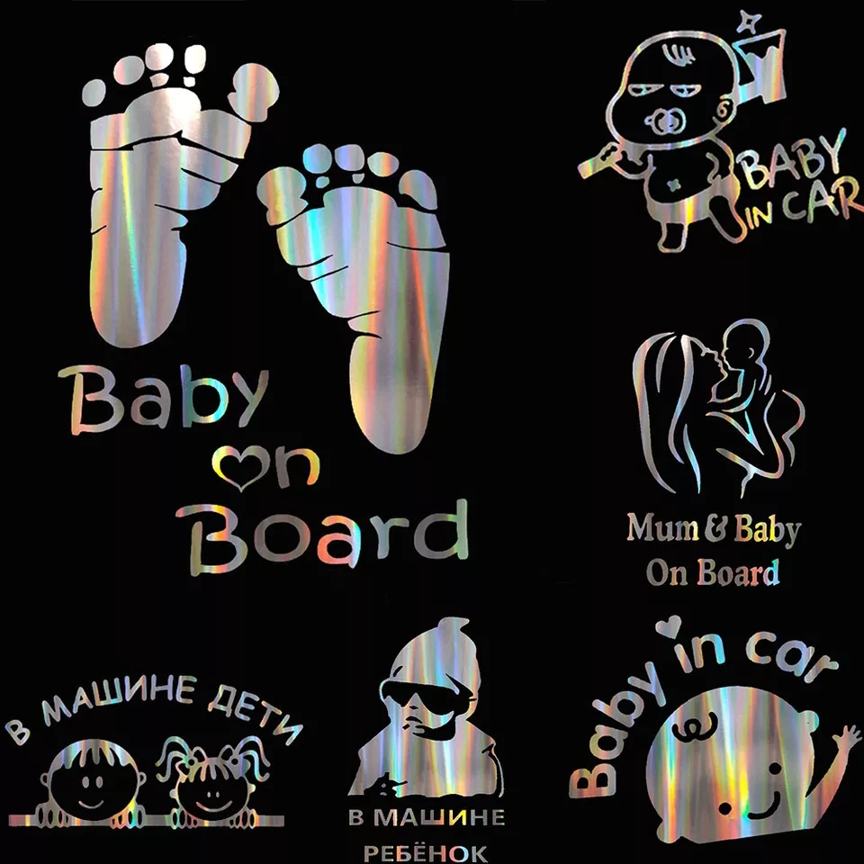 Наклейка на автомобиль Aliexpress Colorful Laser Russian Kids Baby On Board  Car 3D Sticker 