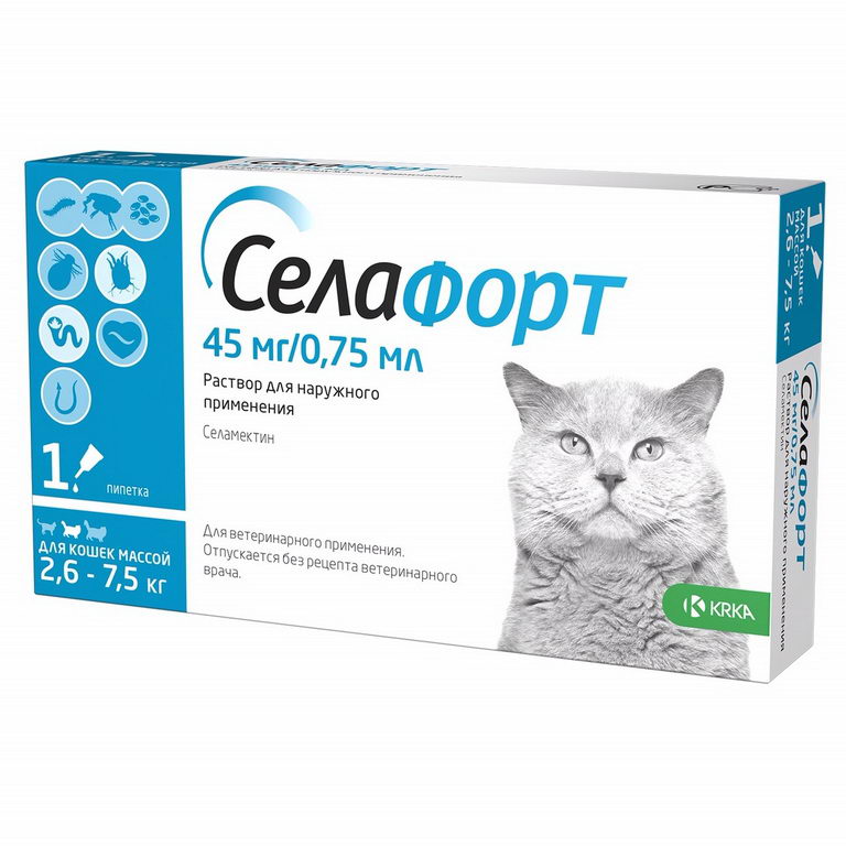 Противопаразитарные средства KRKA Селафорт 6% для кошек 2,6–7,5 кг фото