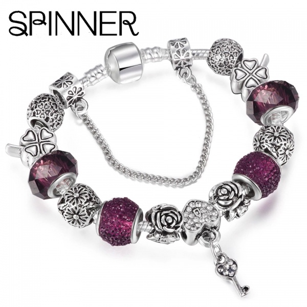 pandora style heart and key charm bracelet