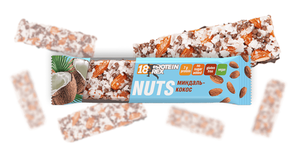 Протеиновый батончик Protein Rex ореховый (18% протеина) «Миндаль-кокос ...