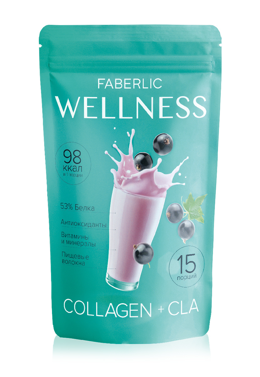Протеиновый коктейль Faberlic Wellness с коллагеном и CLA со вкусом чёрная смородина фото