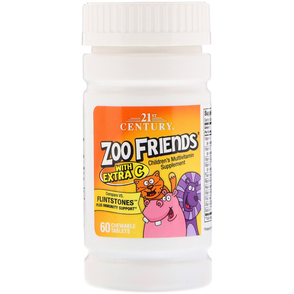 Витамины для детей 21st Century Health Care "Zoo Friends with Extra C", 60 chewable tablets фото