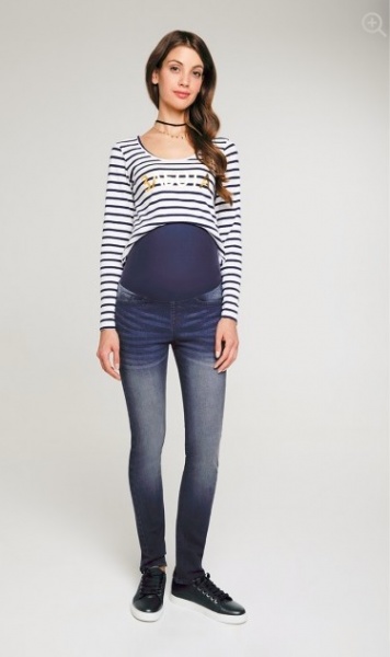 Одежда для беременных Faberlic Джинсы, брюки из джинсовой ткани с широкимтрикотажным поясом для женщины, цвет индиго