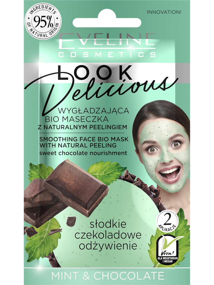 Разглаживающая bio маска для лица с натуральным скрабом Eveline Mint&Chocolate LOOK DELICIOUS фото