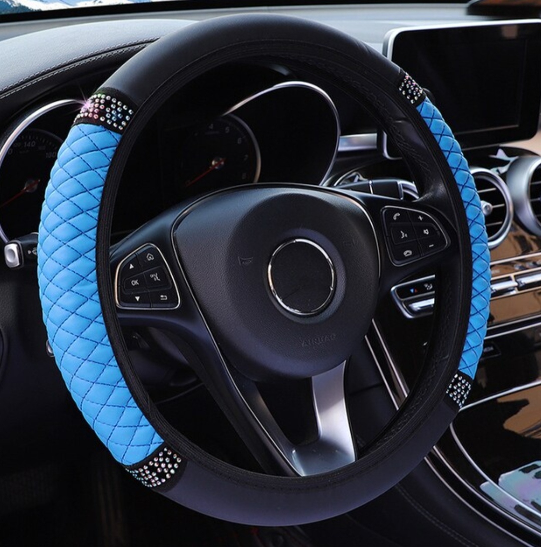 Оплетка руля Aliexpress Four Seasons Universal Car Steering Wheel Cover 37-38cm Leather Embroidered Color Diamond-Studded Elastic Steering Wheel Cover фото