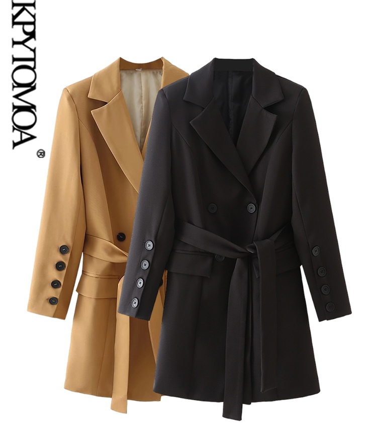 Пиджак AliExpress KPYTOMOA Women's Fashion Belted Office Wear Blazer Coat Vintage Long Sleeve Flip Pockets Ladies Outerwear Chic Ladies Blazer фото