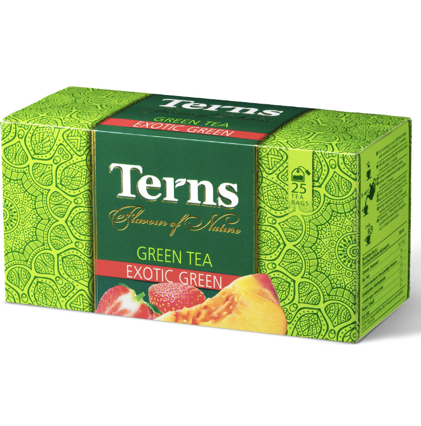 Чай в пакетиках Terns Exotic Green зелёный со вкусом персика и клубники ...