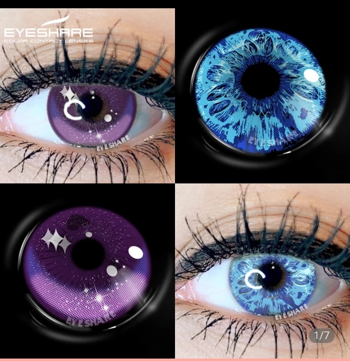 Контактные линзы цветные Aliexpress Цветные контактные линзы EYESHARE для глаз 2 шт Аниме косплей цветные линзы ed синие фиолетовые линзы для Хэллоуина контактные линзы красота макияж фото