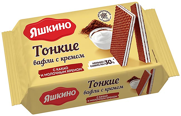 Вафли Яшкино тонкие с какао и молочным кремом фото
