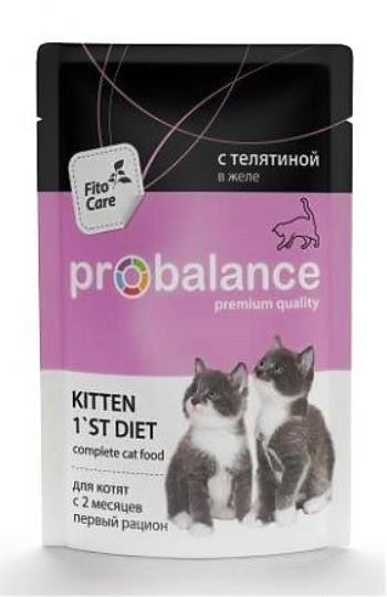Влажный корм для котят Probalance Kitten 1st Diet с телятиной в желе |  отзывы
