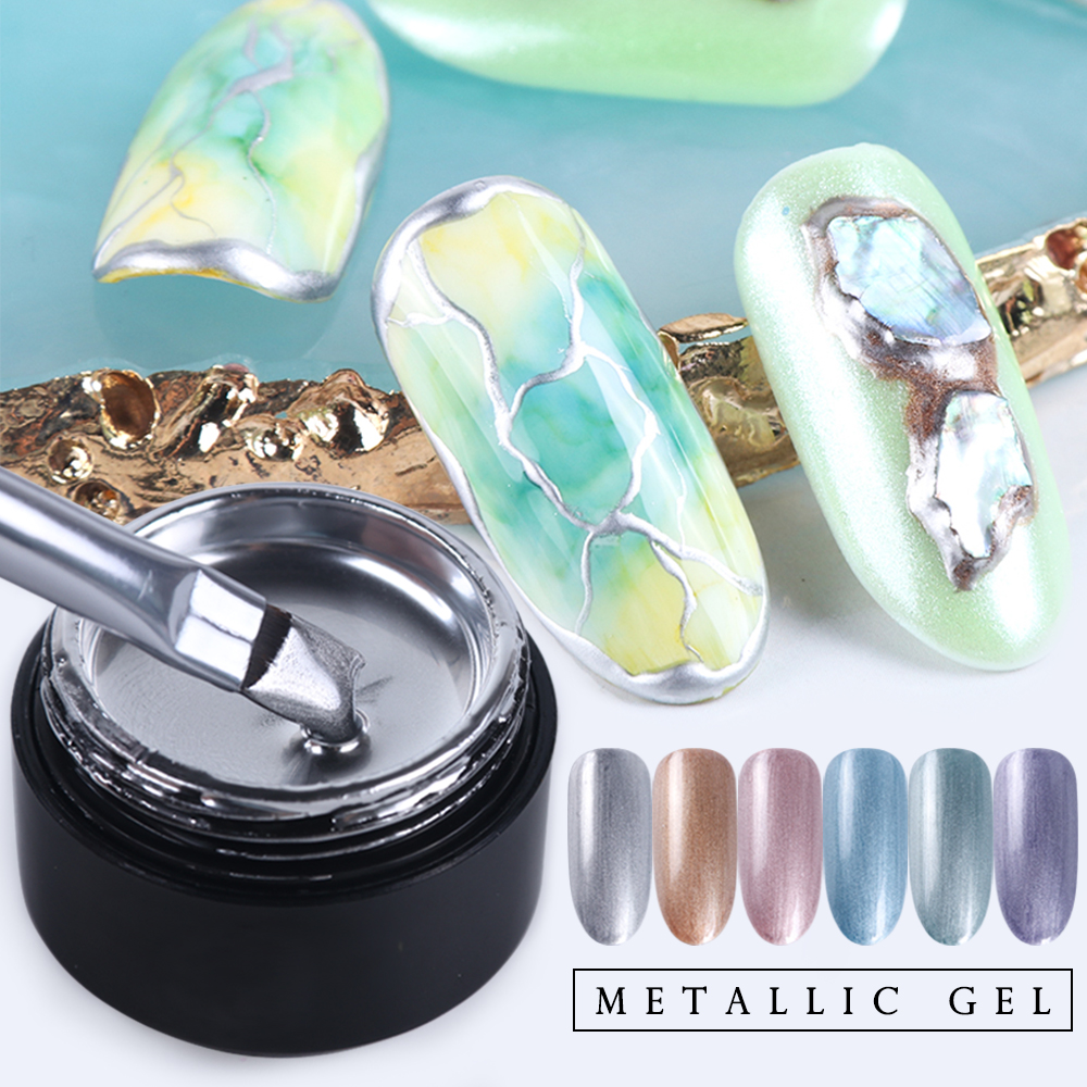Металлическая серебряная гель-краска «Жидкий металл» для зеркального дизайна ногтей