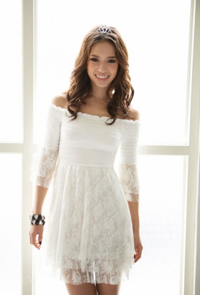 Платье AliExpress women Korean fashion Lace dress Off Shoulder slash neck elegant white dress Free shipping WQL099 фото