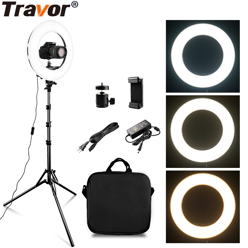 Кольцевая лампа для профессиональной съёмки на штативе Travor RL-12A 12 дюймов для селфи в режиме реального времени (для потоковой съемки) фото