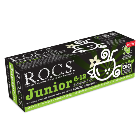 Зубная паста R.O.C.S. Junior 6-12 Черная натуральная для детей с древесным углем фото