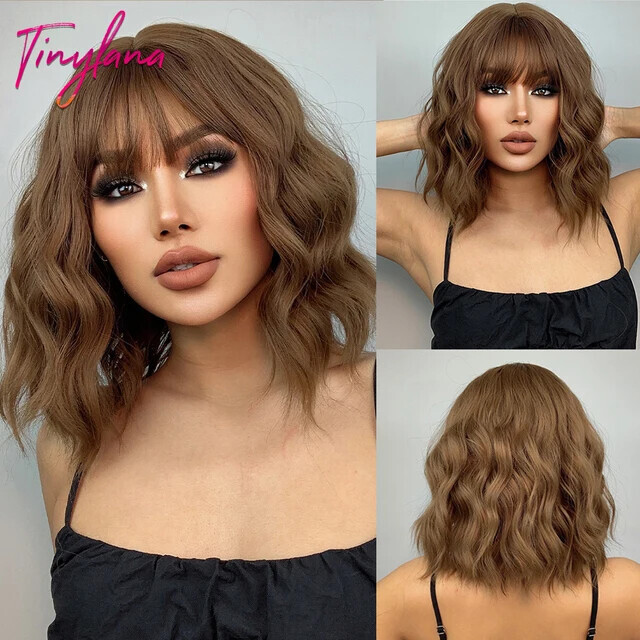 Aliexpress Black Gray Blonde Short Wavy Synthetic Wigs With