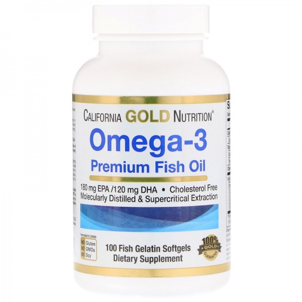 БАД California Gold Nutrition Omega-3, Premium Fish Oil, 100 Fish Gelatin Softgels фото