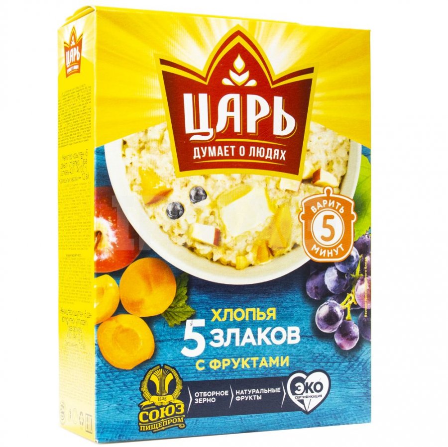 Хлопья Царь 5 злаков с фруктами - «Каша для полноценного завтрака» | отзывы