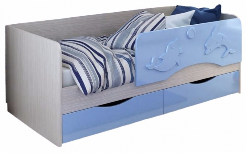 Детская кровать Дельфин, Синий глянец 80х200