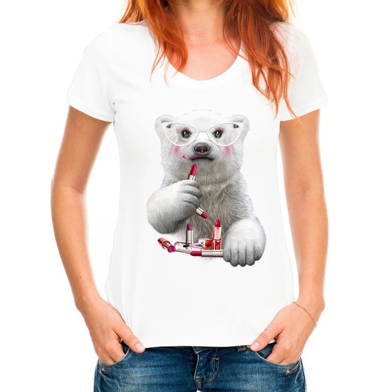 Футболка AliExpress Super Cute Funny Polar Bear T-Shirt Women Novelty Anima...