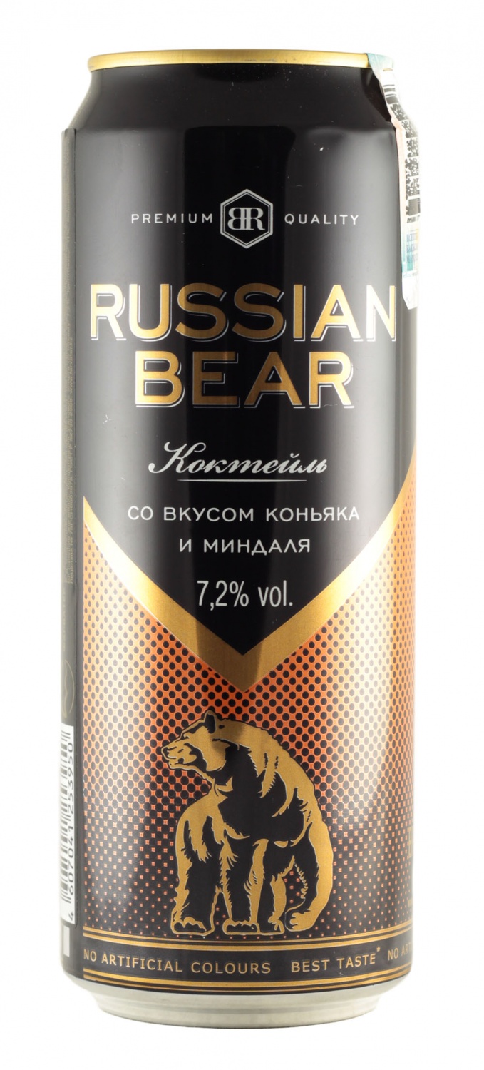 Premium russian. 0.45Л черный русский коньяк\миндаль ж\б 7.2%. Со вкусом коньяка напиток. Напиток слабоалкогольный газированный ароматизированный. Русский медведь напиток.