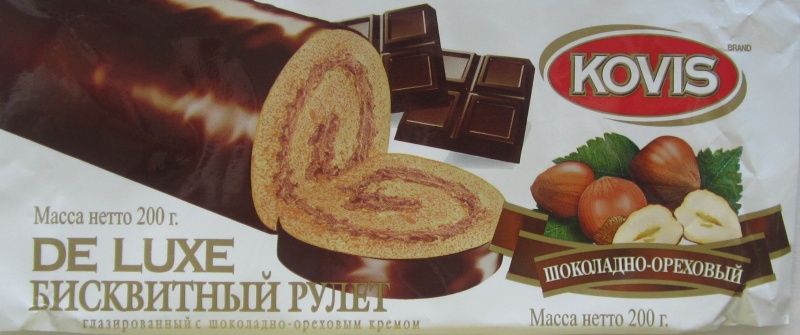 Бисквитный рулет Раменский кондитерский комбинат "Kovis de Luxe" глазированный с шоколадно-ореховым кремом фото