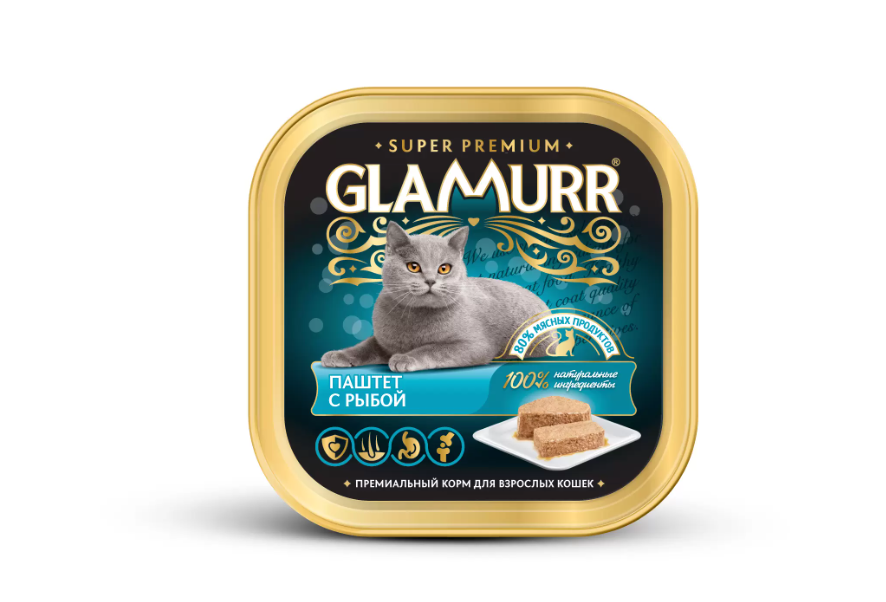 Корм для кошек Glamurr Консервы Super Premium, паштет с рыбой фото