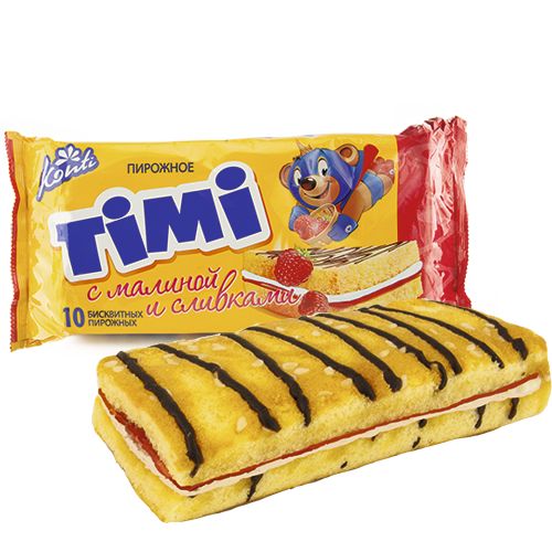 Бисквитное пирожное Конти Timi с малиной и сливками фото
